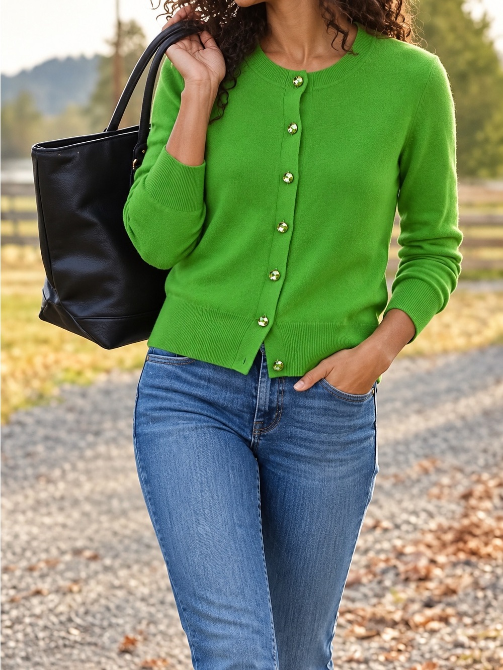 Kate Spade New York 100% Cashmere Green Jewel Button Cardigan Sweater Large